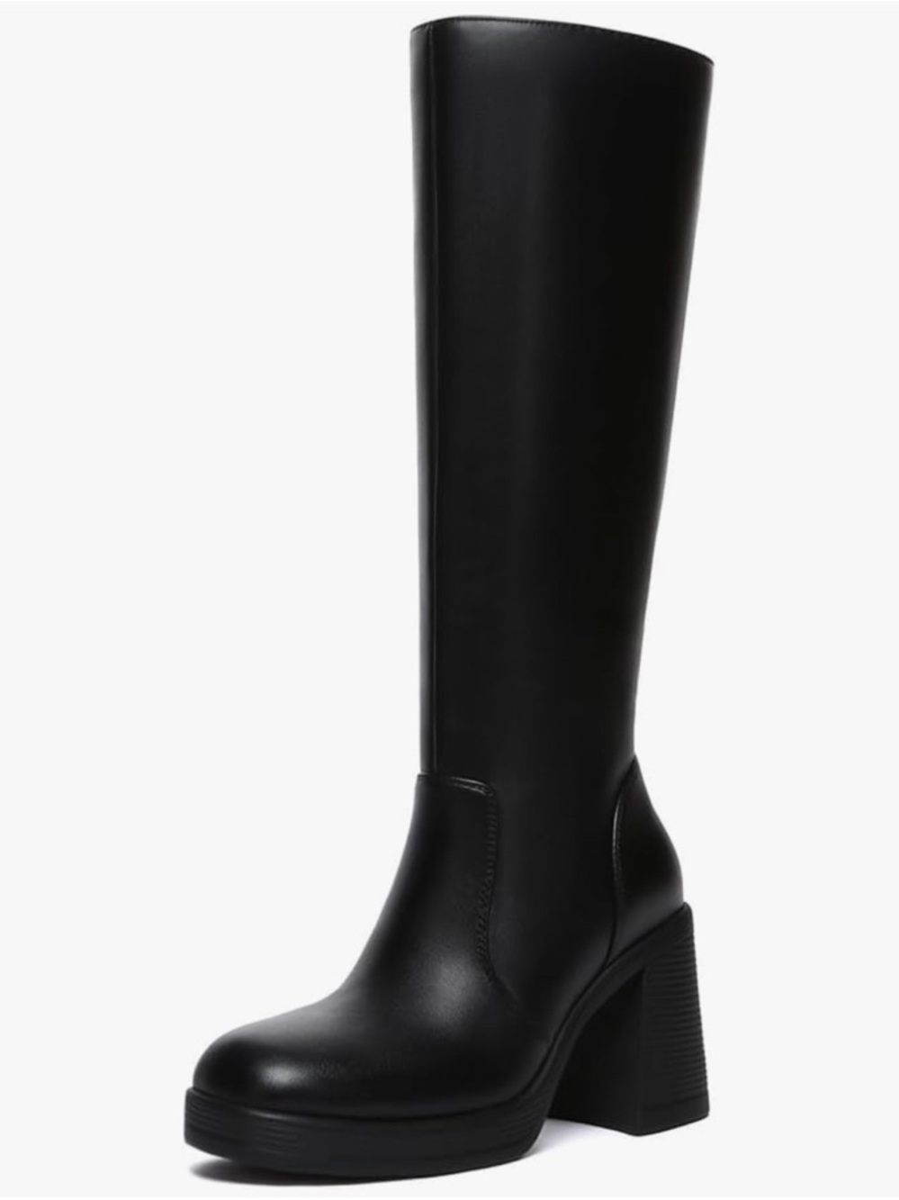 Classic Black Knee-High Block Heel Boots